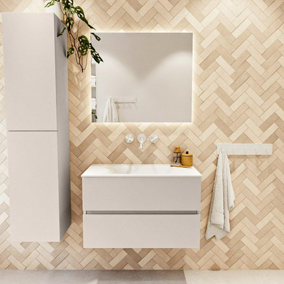 MONDIAZ VICA Ensemble meuble de salle de bains - 80cm - meuble bas linen - 2 tiroirs - vasque cloud au centre - sans trous de robinet - version haute 60cm - talc