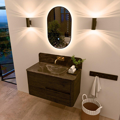 Mondiaz CIRO-DLUX Badkamermeubelset - 90x45x50cm - Solid surface wastafel Lava - 1 wasbak Midden - zonder kraangaten - 2 lades - Shadow