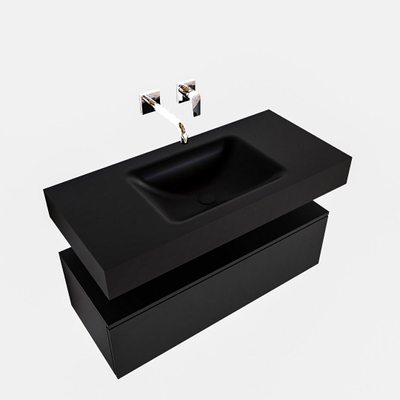 MONDIAZ ALAN 100cm - meuble bas - 1 tiroir - lavabo suspendu - vasque au centre - 0 trous de robinet - urban