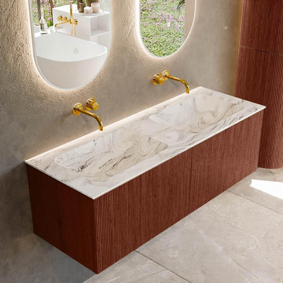 Mondiaz KURVE-DLUX Badkamermeubelset - 130x46x40cm - 2 lade - wastafel solid surface - dubbel - zonder kraangat - Ruby