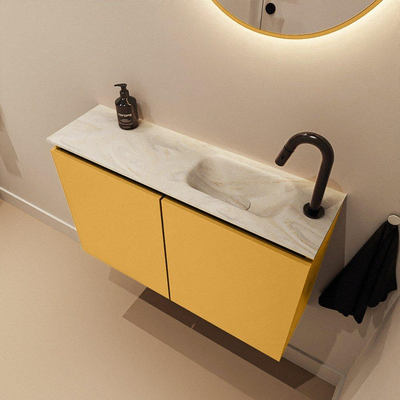 MONDIAZ TURE-DLUX meuble WC 80cm Ocher. Lavabo EDEN Ostra position droite. Avec 1 trou de robinet.