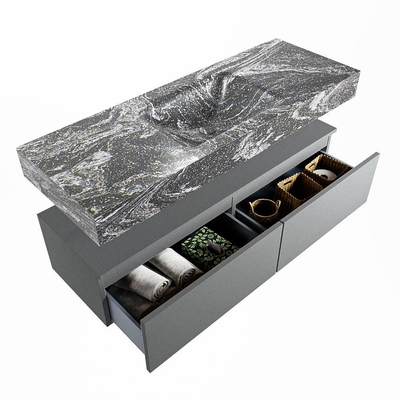 Mondiaz ALAN-DLUX Ensemble de meuble - 130cm - meuble Plata mat - 2 tiroirs - Lavabo Cloud Lava suspendu - vasque Centre - 1 trou de robinet