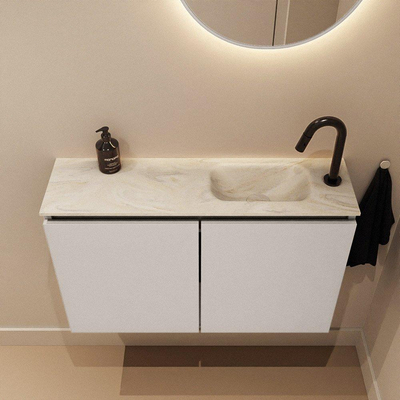 MONDIAZ TURE-DLUX Meuble toilette - 80cm - Linen - EDEN - vasque Ostra - position droite - 1 trou de robinet