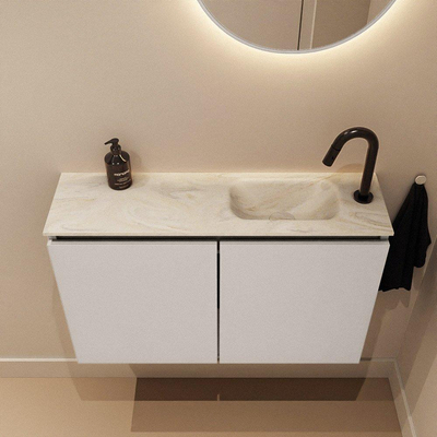 MONDIAZ TURE-DLUX Meuble WC 80 cm Linen. Lavabo EDEN Ostra position droite. Avec 1 trou de robinet.
