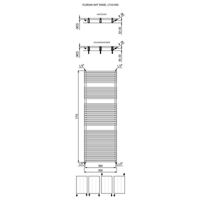 Plieger Florian Nxt designradiator enkel horizontaal 1710x600mm 1046W wit