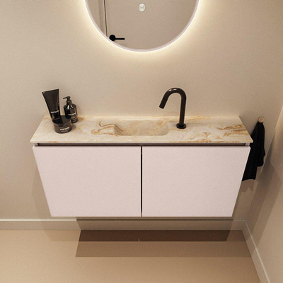 MONDIAZ TURE-DLUX Meuble WC 100 cm Rosee. EDEN lavabo Frappe position milieu. Avec 1 trou de robinet.