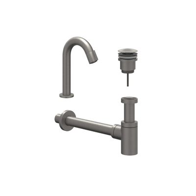 IVY Pact Fonteinset - opbouw - gebogen - model S - always open plug - Geborsteld metal black PVD