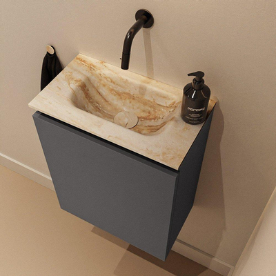 MONDIAZ TURE-DLUX Meuble WC 40 cm Dark Grey. EDEN lavabo Frappe position milieu. Sans trou de robinet.