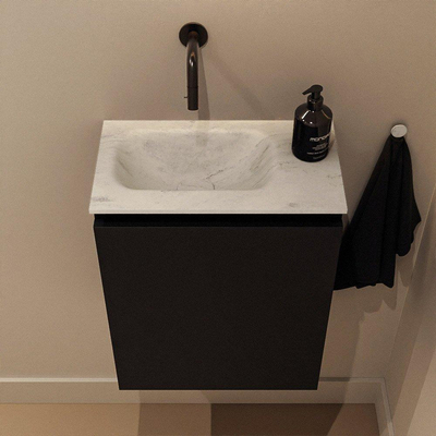 MONDIAZ TURE-DLUX Meuble de toilettes 40 cm Urban. Lavabo EDEN Opalo position gauche. Sans trou de robinet.
