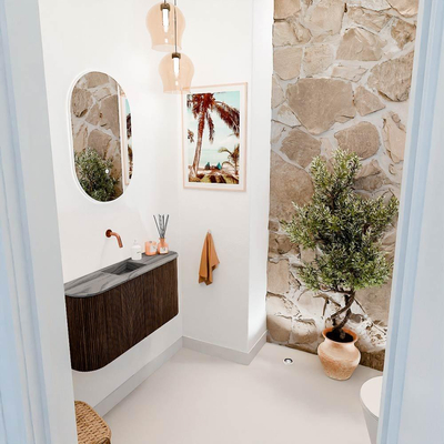 Mondiaz JOYA-DLUX 83.2cm toiletmeubel - ronding links en rechts kleur Walnut - Wastafel FAYE positie Midden Zonder kraangat kleur Sombra.