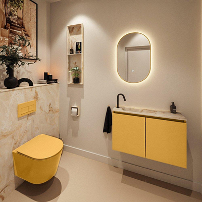 MONDIAZ TURE-DLUX Meuble toilette - 80cm - Ocher - EDEN - vasque Frappe - position gauche - 1 trou de robinet