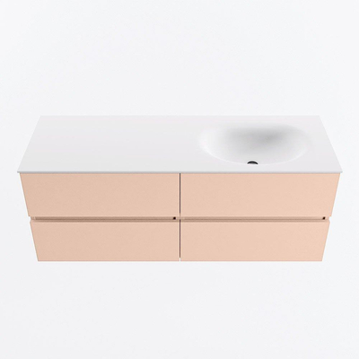 Mondiaz VICA ensemble de meuble de salle de bain - 130cm - meuble sous-vasque rosee - 4 tiroirs - lavabo moon droite - sans trous de robinet - version haute de 60cm - talc