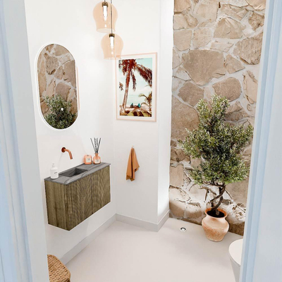 Mondiaz JOYA-DLUX 60cm toiletmeubel - kleur Dusk - Wastafel FAYE positie Links Zonder kraangat kleur Sombra.