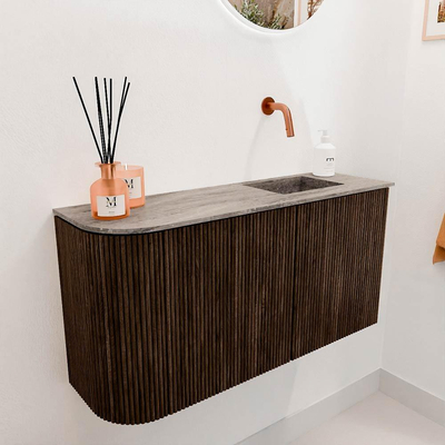 Mondiaz JOYA-DLUX 81.6cm toiletmeubel - ronding links kleur Walnut - Wastafel FAYE positie Rechts Zonder kraangat kleur Oza.