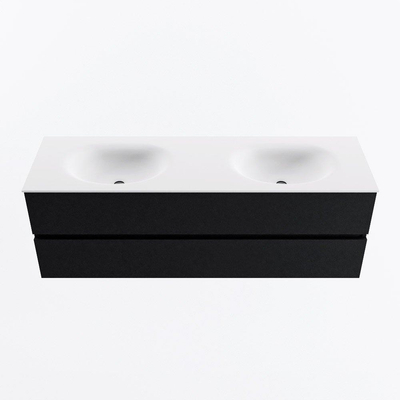 MONDIAZ VICA meuble sous lavabo 150cm Urban 2 tiroirs. Lavabo MOON double sans trou de robinet, couleur Talc.