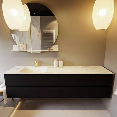 MONDIAZ VICA-DLUX Ensemble meuble de salle de bains - 200cm - meuble bas Urban - 4 tiroirs - lavabo encastré Cloud à gauche - 1 trou de robinet - version haute 60cm - Frappe