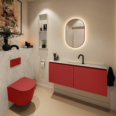 MONDIAZ TURE-DLUX Meuble toilette - 120cm - Fire - EDEN - vasque Opalo - position centrale - 1 trou de robinet
