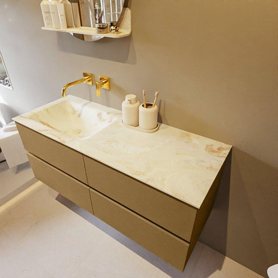 Mondiaz VICA-DLUX Ensemble de meuble de salle de bain - 120cm - meuble sous-vasque oro - 4 tiroirs - lavabo encastré cloud gauche - sans trous de robinet - version haute de 60cm - frape