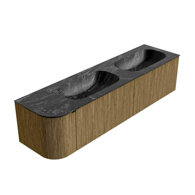 Mondiaz KURVE-DLUX Badkamermeubelset - 175x46x40cm - 2 lade - 1 deur - wastafel solid surface - dubbel / rechts - 2 kraangaten - Dusk