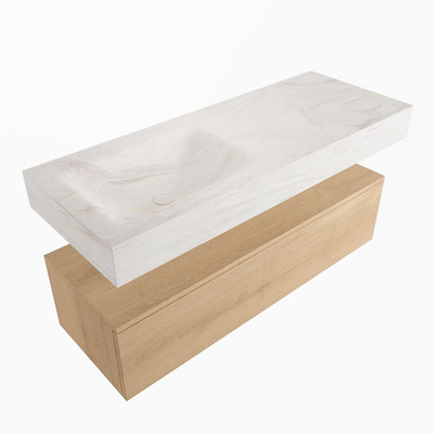 Mondiaz ALAN-DLUX Ensemble de meuble - 120cm - meuble Washed Oak mat - 1 tiroir - Lavabo Cloud Ostra suspendu - vasque Gauche - 1 trou de robinet