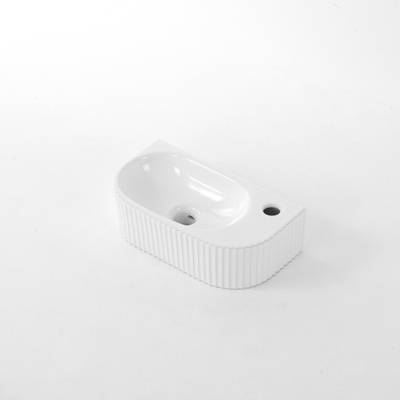 QeramiQ Blend Fontaine - 40x22x12cm - rainuré - semi-circulaire - trou de robinet à droite - céramique - blanc brillant