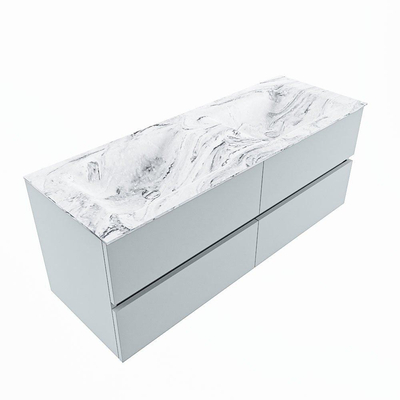 Mondiaz VICA-DLUX ensemble de meuble de salle de bain - 130cm - meuble sous-vasque argile - 4 tiroirs - lavabo encastré nuage double - 2 trous de robinet - version haute de 60cm - glace