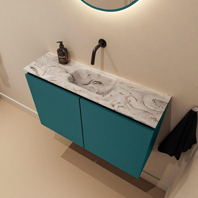 MONDIAZ TURE-DLUX Meuble toilette - 80cm - Smag - EDEN - vasque Glace - position centrale - sans trou de robinet