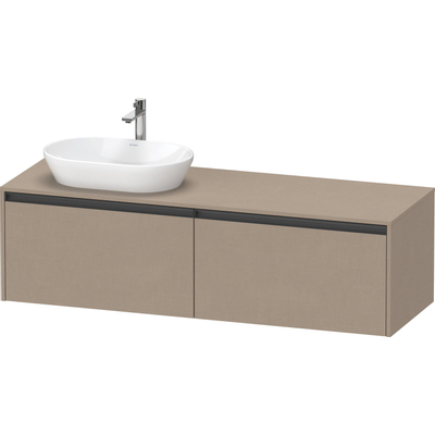 Duravit Ketho.2 Wastafelonderbouwkast - inclusief consoleplaat - met 2 laden - voor waskom rechts - 160x55x45.9cm - met handgrepen antraciet - linnen mat