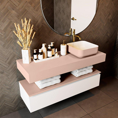 Mondiaz TOP 46 Plan vasque suspendu - 120x46x12cm - adapté pour vasque à poser - Solid surface - Rosee