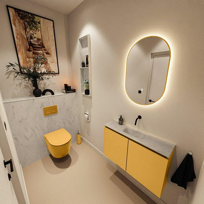 MONDIAZ TURE-DLUX meuble WC 80 cm Ocher. EDEN lavabo Opalo position milieu. Sans trou de robinet.