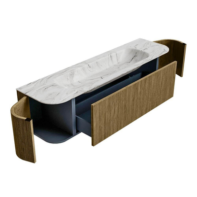 Mondiaz KURVE-DLUX Badkamermeubelset - 170x46x40cm - 1 lade - 2 deuren - wastafel solid surface - midden - zonder kraangat - Dusk