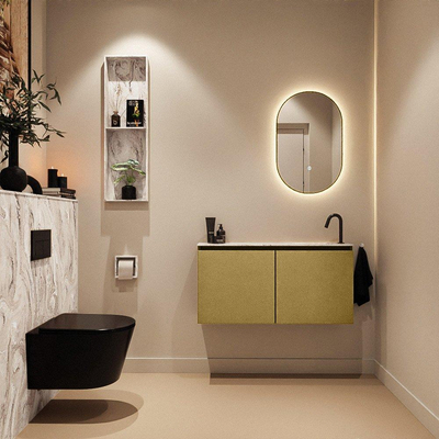 MONDIAZ TURE-DLUX Meuble toilette - 100cm - Oro - EDEN - vasque Glace - position droite - 1 trou de robinet