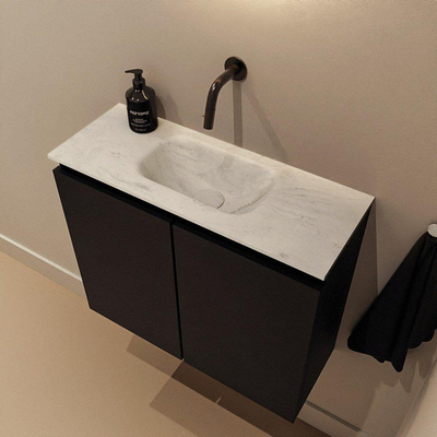 MONDIAZ TURE-DLUX meuble de toilettes 60 cm Urban. EDEN vasque Opalo position milieu. Sans trou de robinet.
