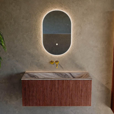 MONDIAZ KURVE-DLUX 100cm badmeubel kleur Ruby met 1 lade en 0 deuren. Wastafel BIG MEDIUM Midden zonder kraangat Sombra.