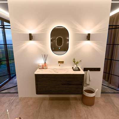 Mondiaz CIRO-DLUX Badkamermeubelset - 110x45x50cm - Solid surface wastafel Nata - 1 wasbak Midden - zonder kraangaten - 2 lades - Shadow