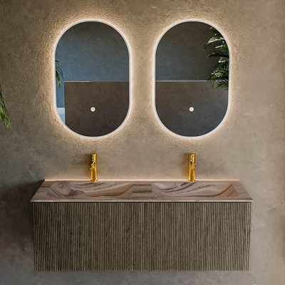 MONDIAZ KURVE-DLUX Meuble de salle de bains 120cm couleur Shadow avec 1 tiroir et 0 porte. Lavabo LEAF Double 2 trous de robinet Sombra.