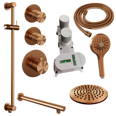 BRAUER Copper Edition inbouw regendoucheset – Ø20 cm hoofddouche – 40 cm rechte wandarm – ronde handdouche – glijstang 70 cm