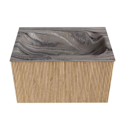 MONDIAZ KURVE-DLUX Meuble de salle de bains 70 cm couleur Oak avec 1 tiroir et 0 porte. Lavabo BIG SMALL Central sans trou de robinet Sombra.