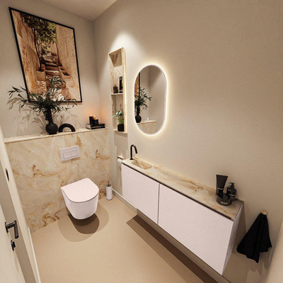 MONDIAZ TURE-DLUX Meuble toilette - 120cm - Rosee - EDEN - vasque Frappe - position gauche - 1 trou de robinet