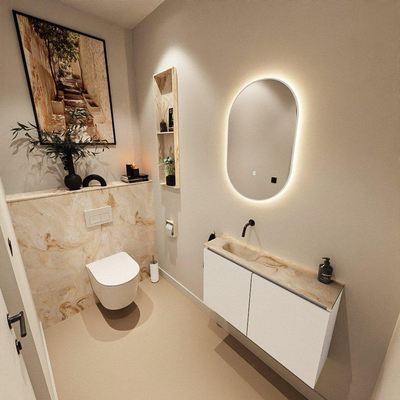 MONDIAZ TURE-DLUX 80cm toiletmeubel Talc. EDEN wastafel Frappe positie links. Zonder kraangat.