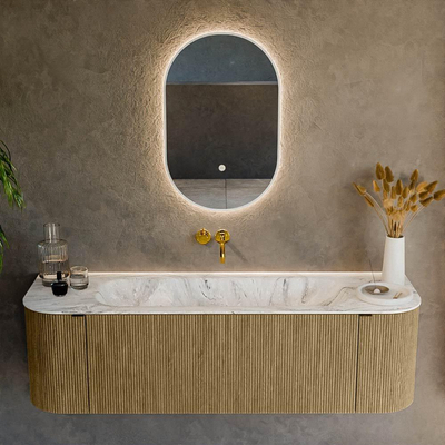 Mondiaz KURVE-DLUX Badkamermeubelset - 150x46x40cm - 1 lade - 2 deuren - wastafel solid surface - midden - zonder kraangat - Dusk