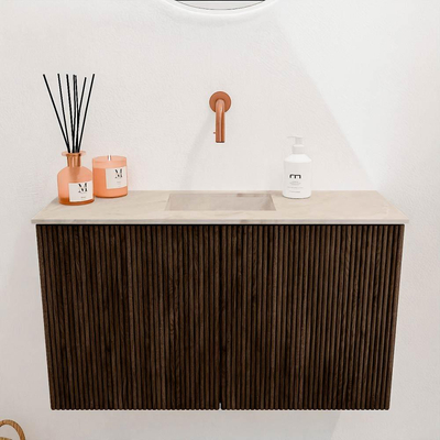 Mondiaz JOYA-DLUX 70cm toiletmeubel - kleur Walnut - Wastafel FAYE positie Midden Zonder kraangat kleur Frappe.