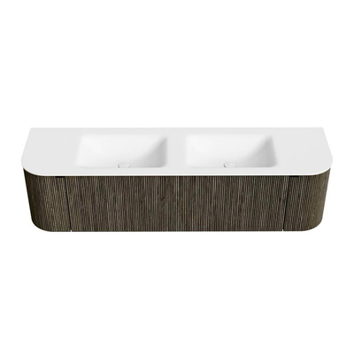 Mondiaz KURVE Badkamermeubelset - 170x46x40cm - 1 lade - 2 deuren - wastafel solid surface - dubbel - 2 kraangaten - Shadow