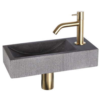 Differnz Ribble pack lave-mains – 38 x 18 x 8 cm – pierre naturelle noire – robinet courbé doré mat