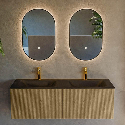 Mondiaz KURVE Badkamermeubelset - 130x46x40cm - 2 lade - wastafel solid surface - dubbel - 2 kraangaten - Dusk