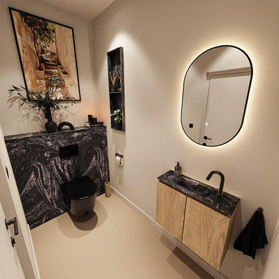 MONDIAZ TURE-DLUX 60cm toiletmeubel Washed Oak. EDEN wastafel Lava positie midden. Met 1 kraangat.