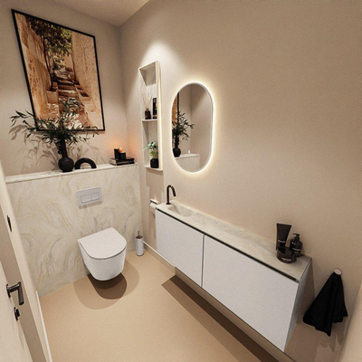MONDIAZ TURE-DLUX Meuble toilette - 120cm - Linen - EDEN - vasque Ostra - position gauche - 1 trou de robinet