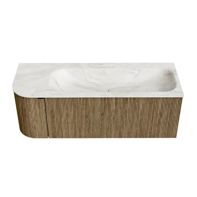 Mondiaz KURVE-DLUX Ensemble de meuble de salle de bains - 125x46x40cm - 1 tiroir - 1 porte - lavabo solid surface - droite - 1 trou de robinet - Dusk