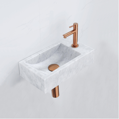 FugaFlow Eccelente Pietra ensemble de lave-mains - 22x40x10cm - 1 trou de robinet - droit - marbre - robinet de lave-mains cuivre - blanc