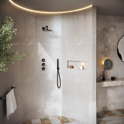 Hotbath Archie Ensemble de douche complet - encastré - thermostatique - 2 robinets d’arrêt - gunmetal brossé PVD